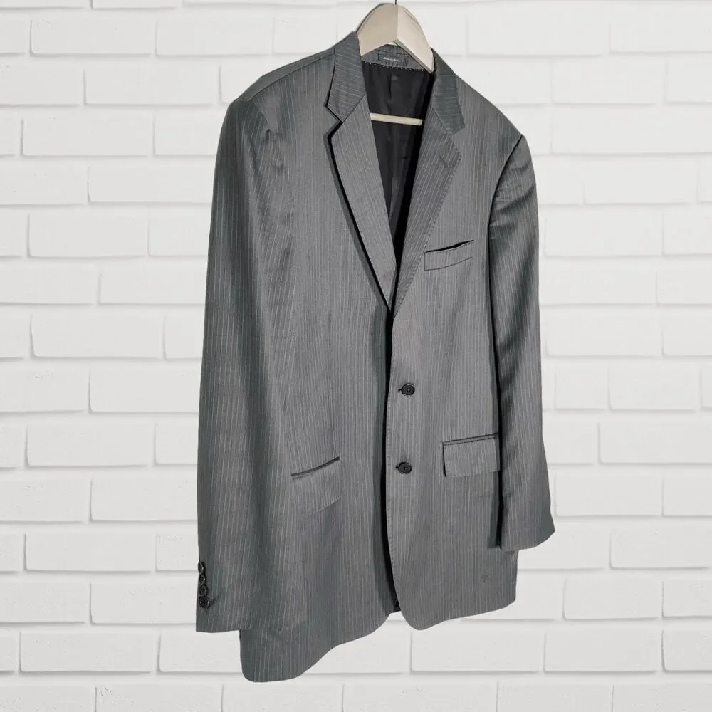 Bagliani Zegna Wool Silk Mens Suit Jacket 42 L Gray Pinstripe Sport Coat Saks